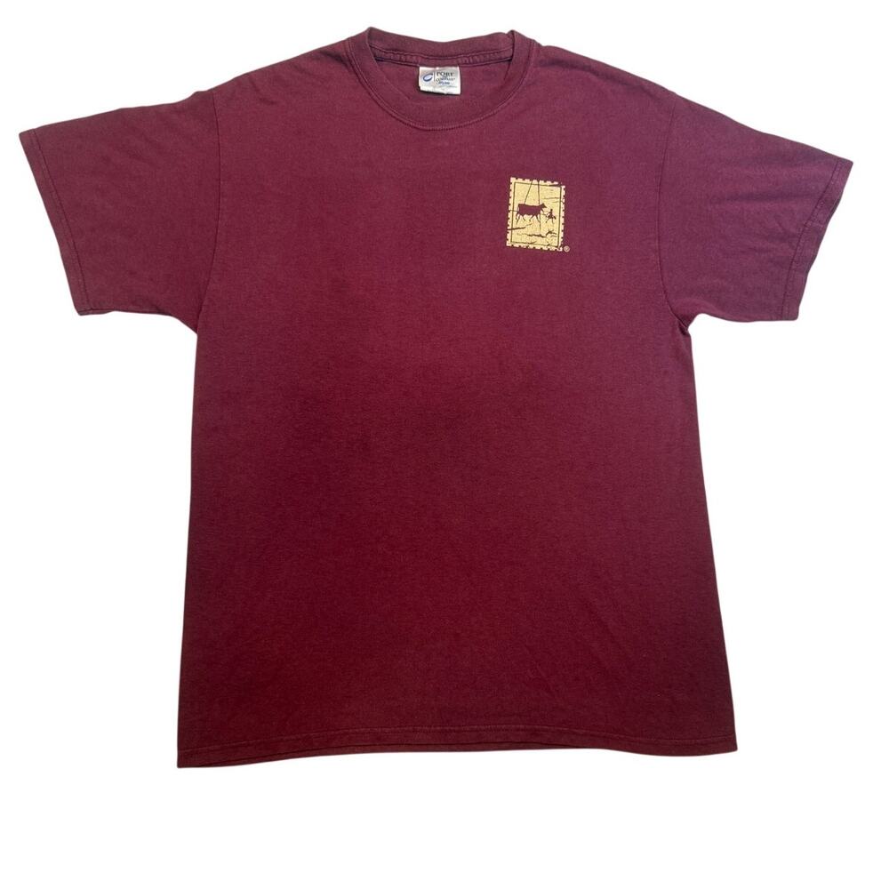 Vintage Blue Bell Creameries T Shirt Burgundy Texas Heritage 1907 Six Stamp Med